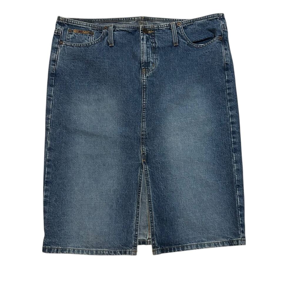 Vintage Y2K LEI Denim Skirt Juniors Size 15 Front Slit Modest Boho Indie Cowgirl